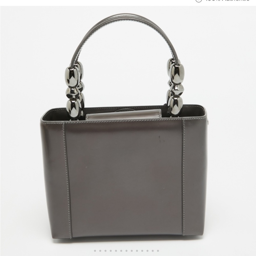 DIOR PLUM GLAZED METALLIC Grey Leather Tote Handbag Crissbody Shoulder Strap